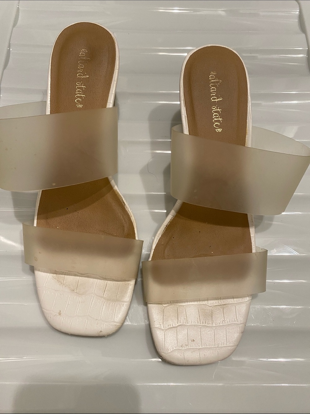 Altar'State  Beige Translucent Double-Strap Slide Sandals clear heel
